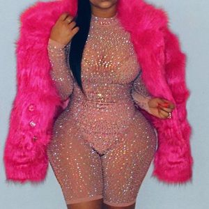 hot miami styles rhinestone mesh jumpsuit
